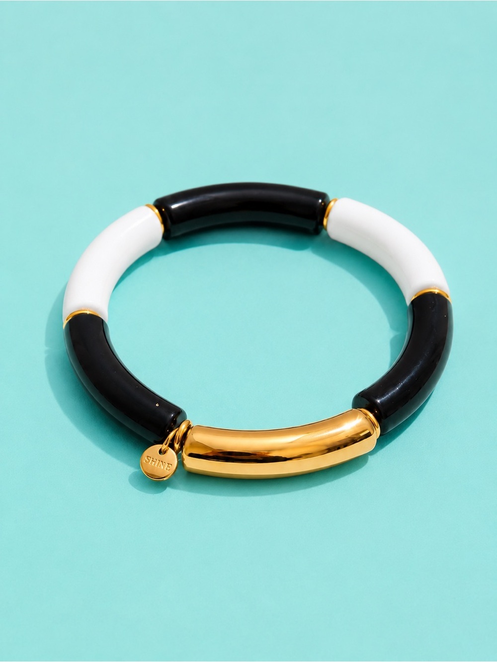 Minimalist Black White Gold Statement Bracelet